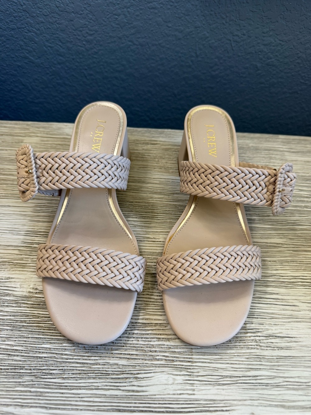 J. Crew Braided Double-Strap Slide Sandals in Nude